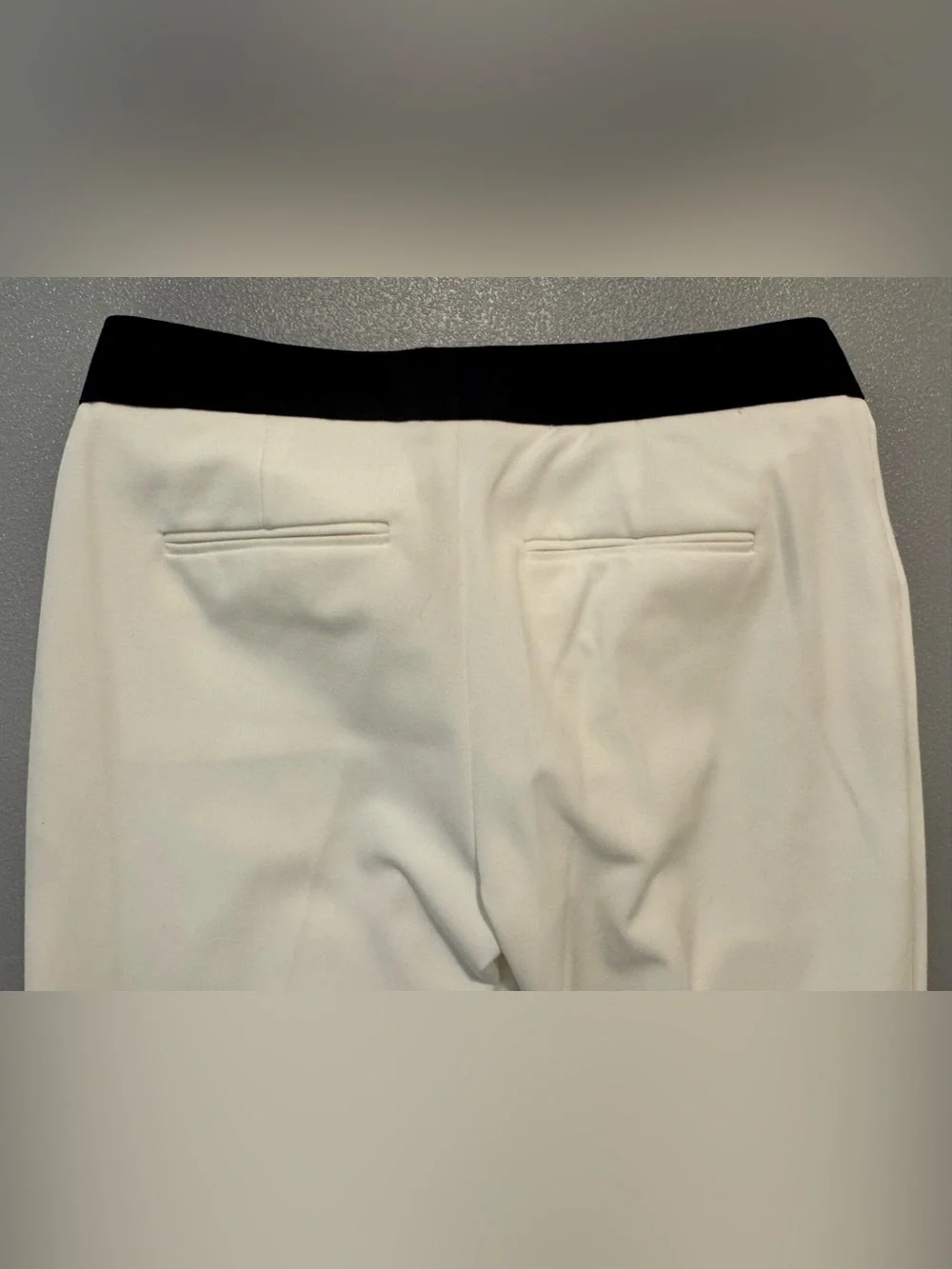 Ann Taylor Ivory Black Grosgrain Bow Waistband Trousers Pants Size 2
